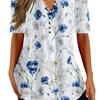 Women Summer T-shirt Flower Print V Neck Short Sleeves Loose Vintage Daily Wear Mid Length Plus Size Women Top Female Clothes