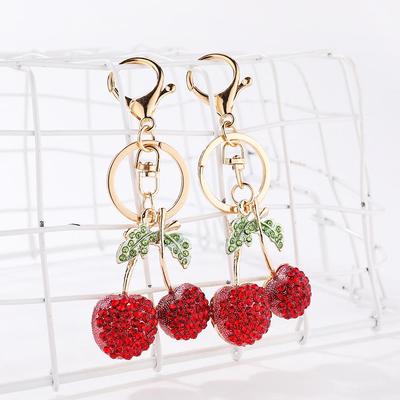 Rhinestone Kiraz Araba Anahtarlığı Kadın Moda Aksesuarı - 3D Alaşım Meyve Kolye