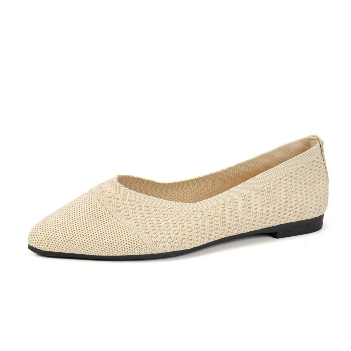 Новая обувь большого размера с острым носком мелким вырезом и перфорированная дышащая повседневная одинарная обувь 43 бежевый 1813₽