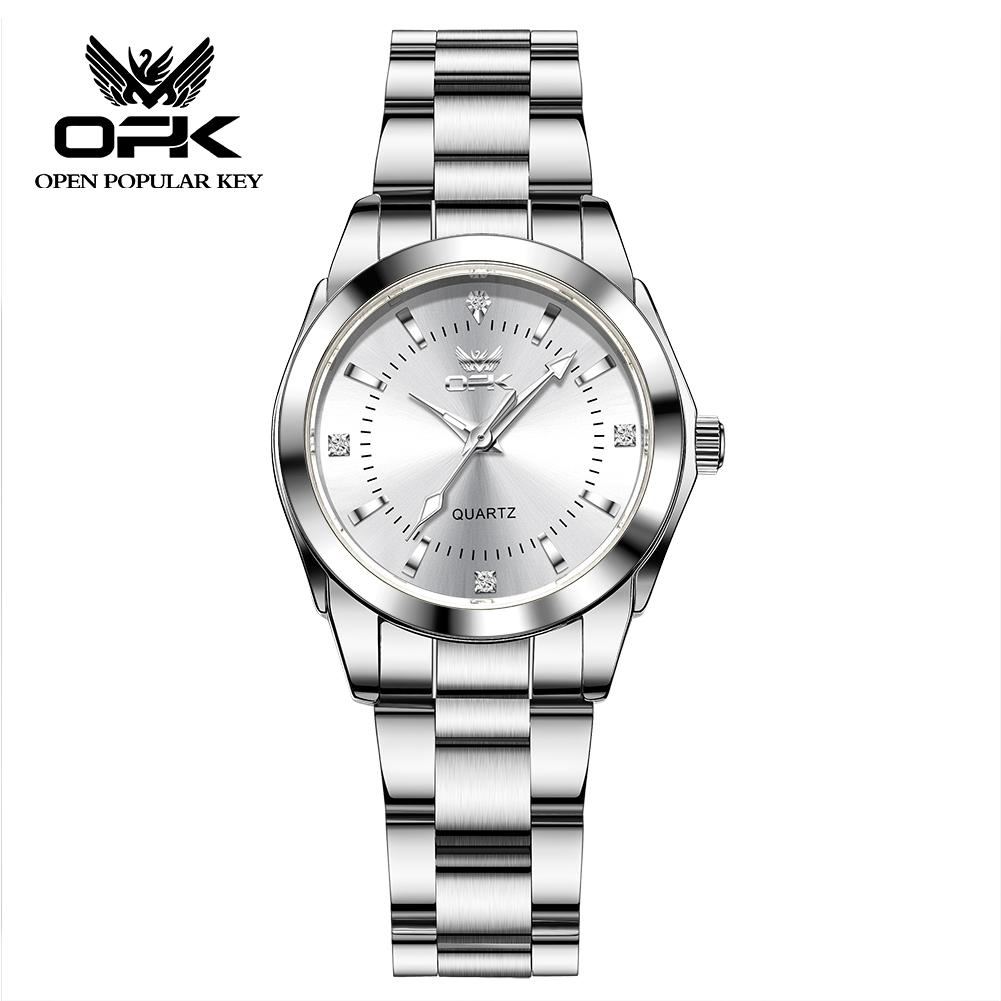 OPK Brand Luminous Waterproof Three-Pin Real Nail Scale Steel Belt Ladies Quartz Watch 6002