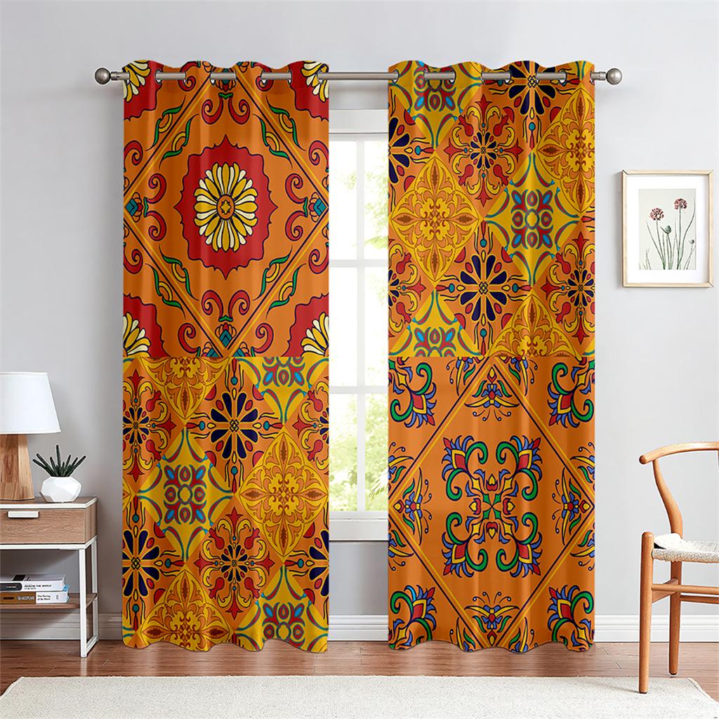 

Традиционный узор Декоративные шторы Босими Африканский стиль 2 панели Гостиная Спальня Кухня Балкон Окно Шторы 85W200H(CM)X2PCS&Grommet Top