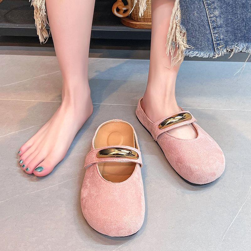 2025 spring and summer French niche retro bag head wearing half slippers temperament with skirt Mary Jane evening shoes