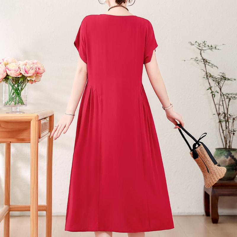 Elegantní dámské letní šaty velké velikosti Vintage oblečení Jednobarevné Krátký rukáv Volné Dlouhé šaty