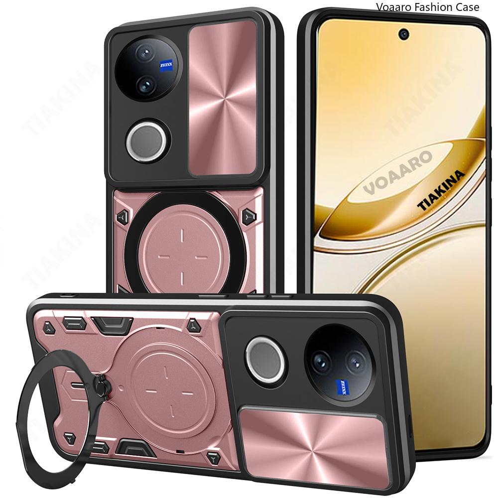 Slide Lens Push Window Armor Funda for Vivo V50 5G Global Case for Vivo V50 5G Global Case Magnetic Ring Stand Holder Cover