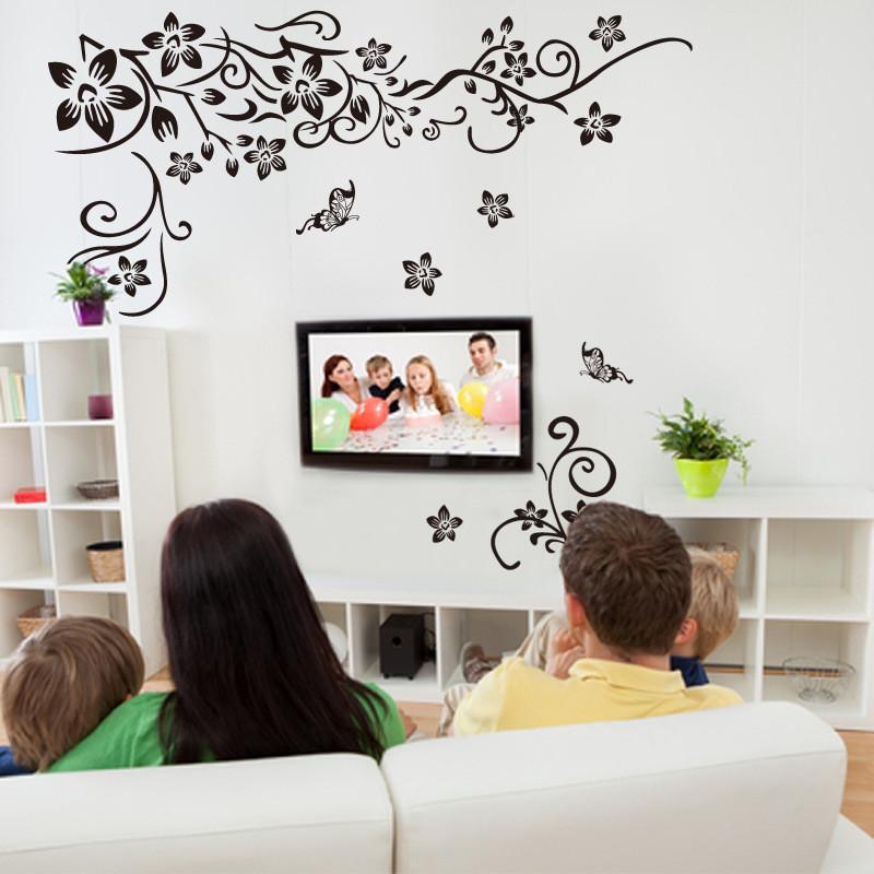Beautiful Butterfly Vine Flower Vinyl Wall Decals Featuring Stylish Plant Theme For Home Enhancement