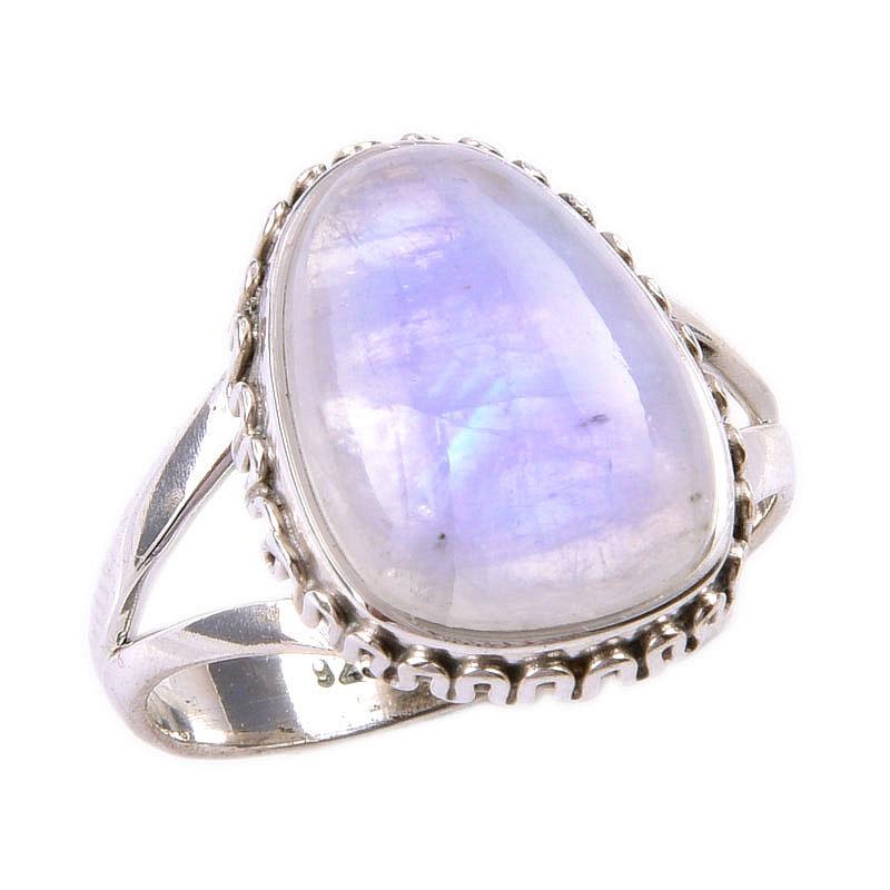 Natural Rainbow Moonstone Gemstone 925 Solid Sterling Silver Ring Size 7 K1T63