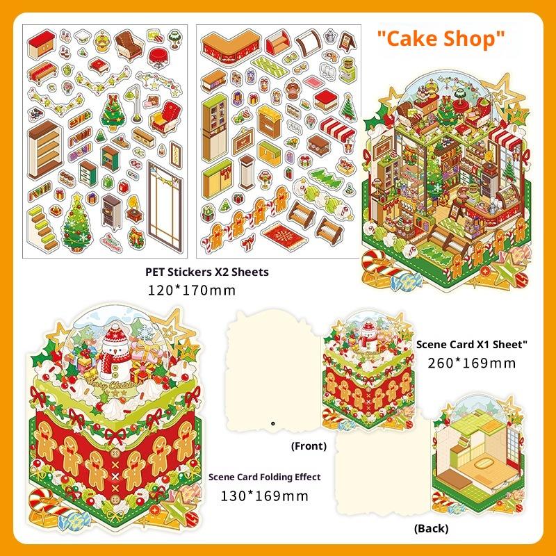 Christmas Miniature Diorama Landscape Stickers Cute Cartoon Pocket Diy Scene Decoration Aesthetic Stationery Stickers