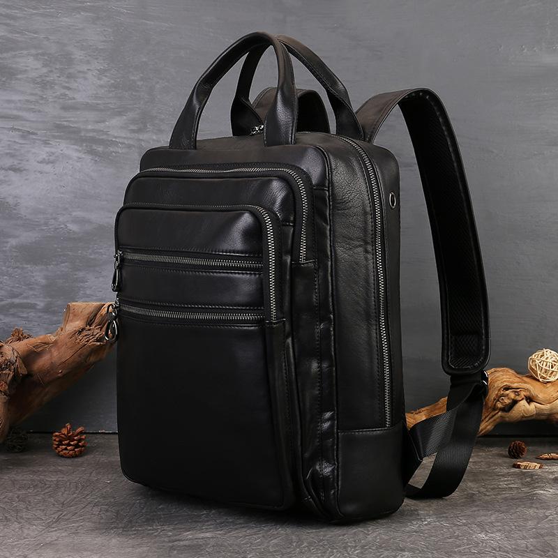 Leather Backpack Men's Business Computer Bag, Casual and Versatile Travel Schoolbag