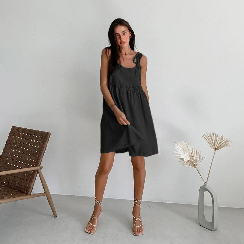 2025 Vintage Style Cotton-Linen A-Line Sundress - Loose Fit, Spring/Summer Fashion, European & American Influence