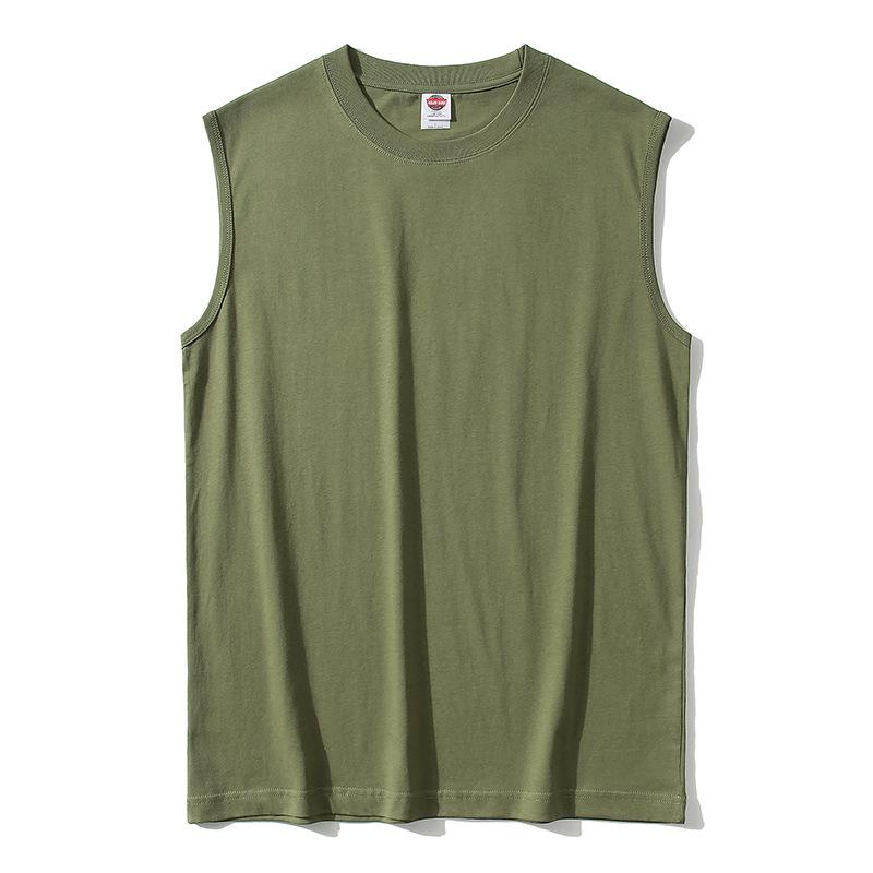 Men's 220g Pure Cotton Sleeveless Japanese T-Shirt with Print - Trendy Solid Color Vest