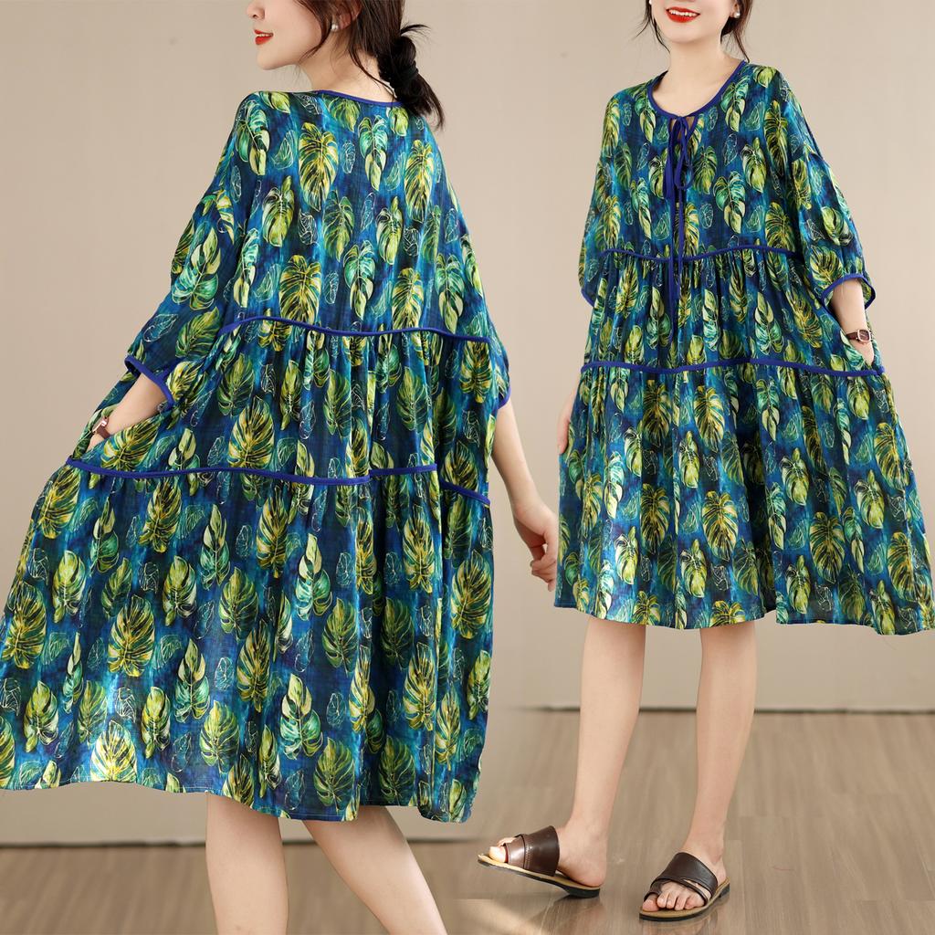 DIMANAF New 2026 Women Sundress Plus Size Summer Long Dress Loose Oversize Maxi Lady Floral Cotton Dress