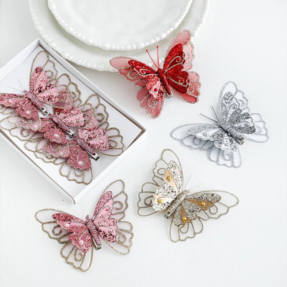 Simulation Butterfly Christmas Glitter Butterfly Ornament Party Supplies