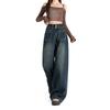 Street personality trend drape high waist double buckle jeans women's simple and versatile wide leg mopping jeans tide
