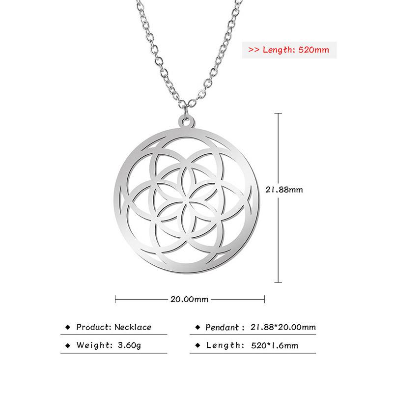 LIKGREAT Flower of Life Round Pendant Necklaces Stainless Steel Fashion Hollow Mandala Chakra Choker Jewelry Gifts for Women Men