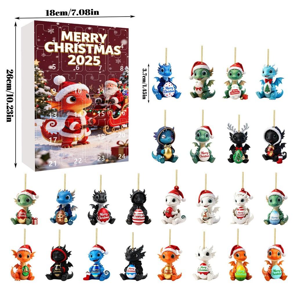 Christmas Countdown Advent Calendar With Cute Dragon Baby Ornaments For Holiday Decor