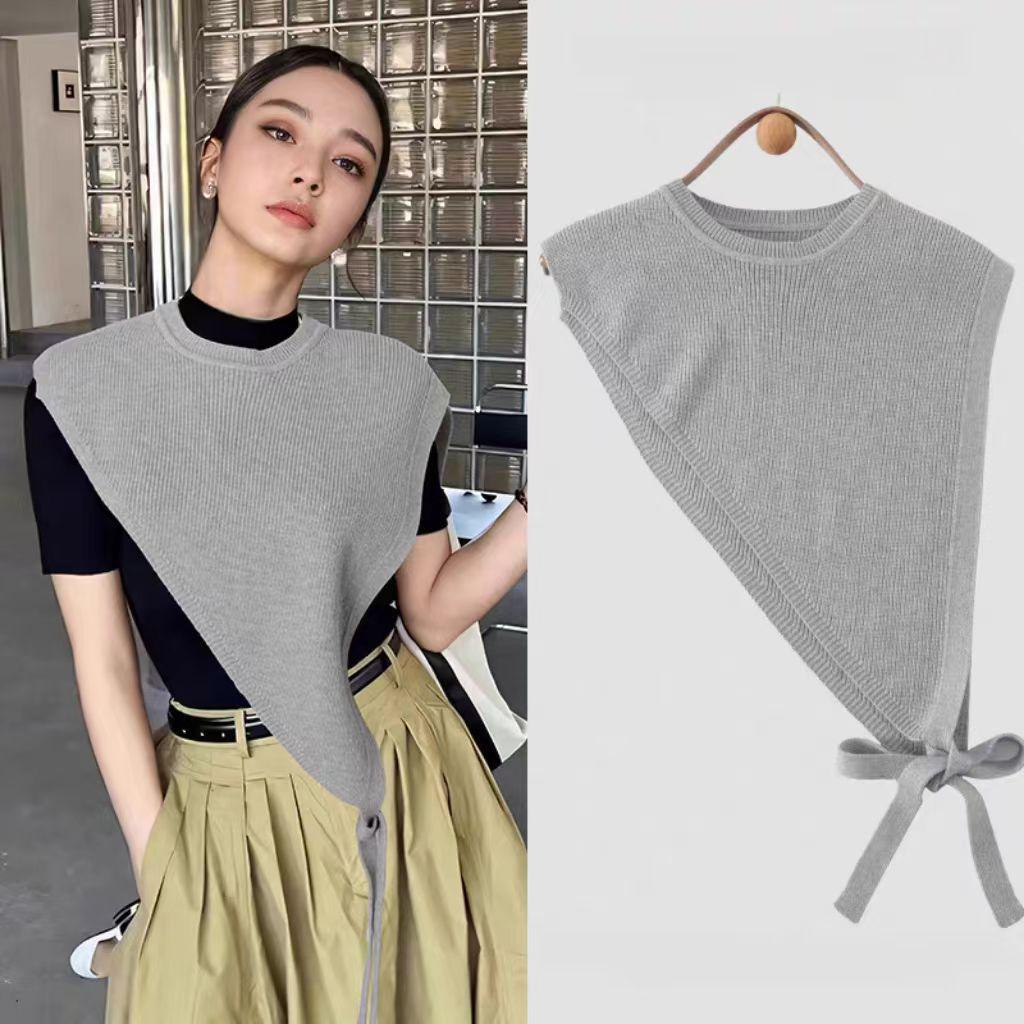 

2024 Осень/Зима Женский Ретро Высококачественный Трикотажный Треугольный Шаль Жилет Косой Плечевой Части