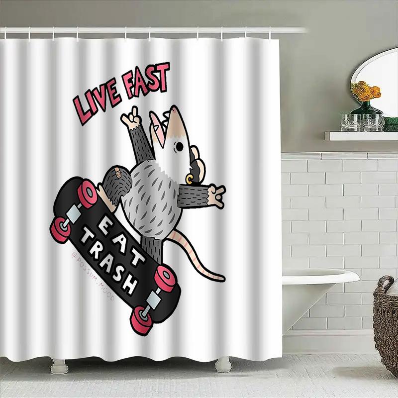 Cute Possum Skateboard Shower Curtain Funny Possums Decor Bathroom Set Washable Waterproof Home Decor Gifts Possum Lover