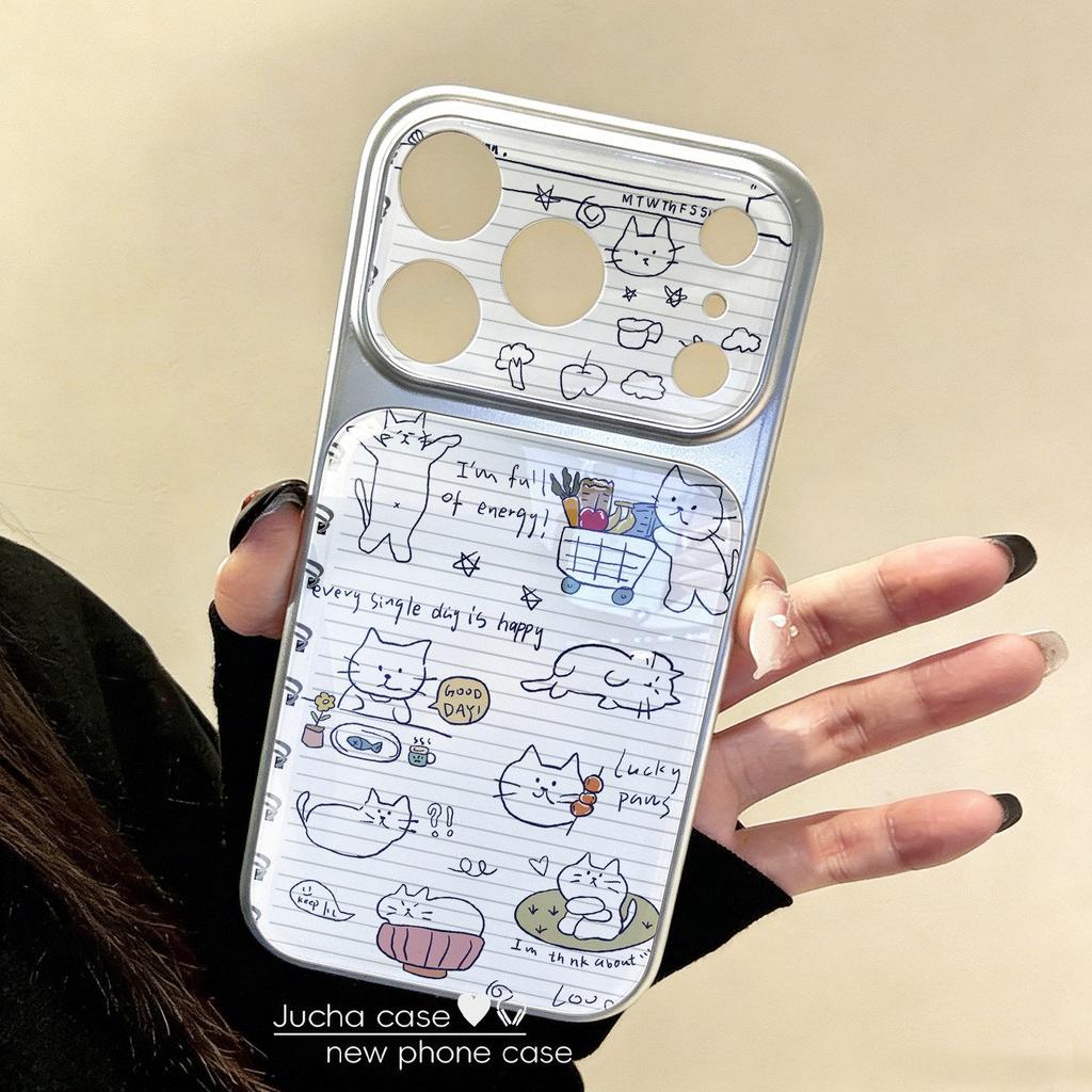 Applicable to Apple 17promax mobile phone case cartoon creative advanced sense air fun new graffiti blue line cat