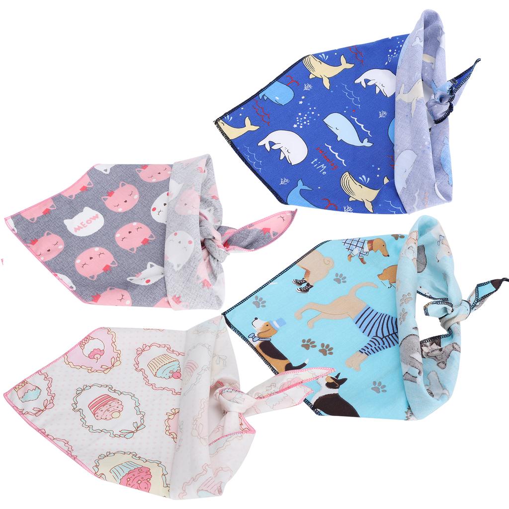 4Pcs Dog Neck Scarf Cotton Handkerchief Triangular Bib Washable Printing Style Pet ClothingL 72.5 x 49cm