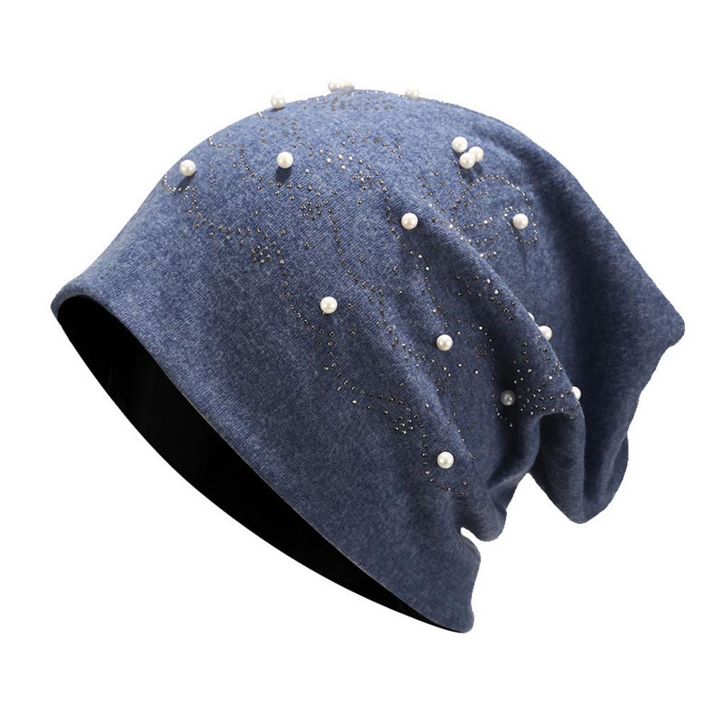 Fashion Women Stretch Headgear  Color Beading Pearl Head Scarf Wrap Hat Cap