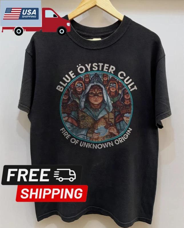 Blue Oyster Cult Огонь Неизвестного Происхождения Унисекс Черная Футболка Размер S-5XL L