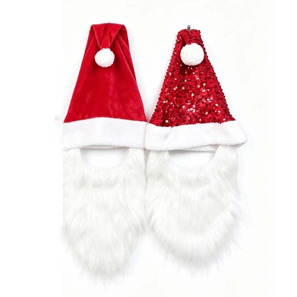 Fake Beard Plush Xmas Cap Long Plush Festive Party Cap Christmas Santa Hat  Stage Performance