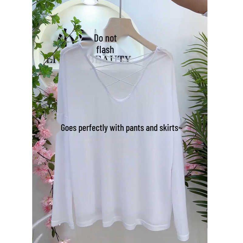 

New Ice Silk Hollow-Out Long Sleeve Cardigan - Summer Loose Fit Sunscreen Top M