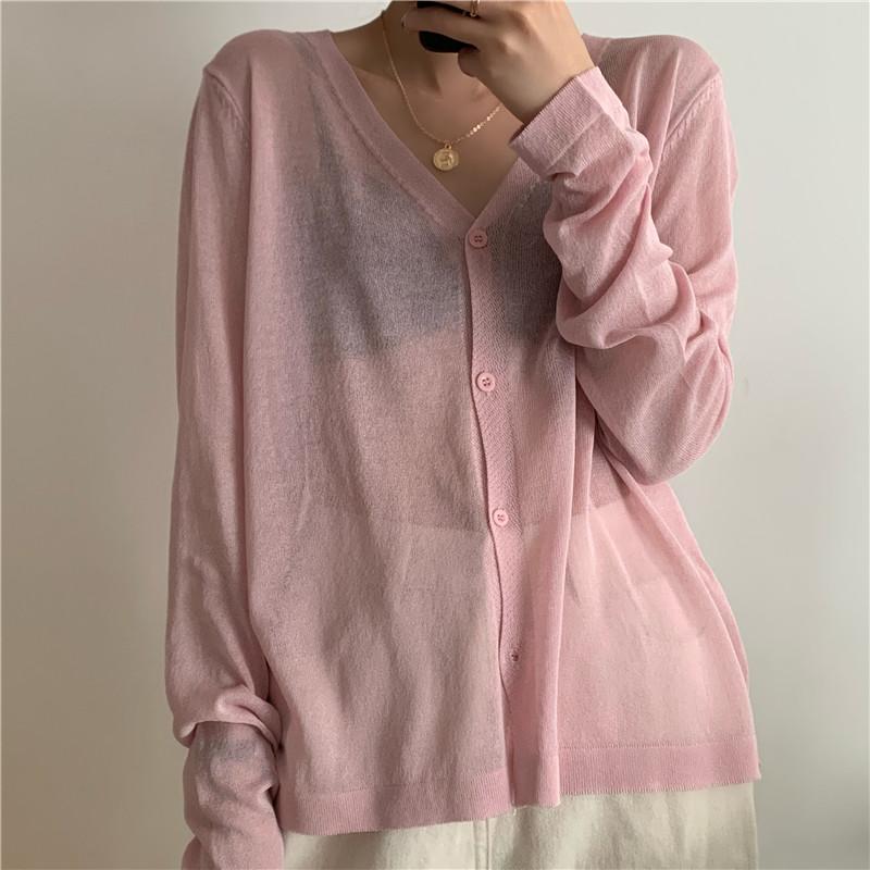 Fashion Summer Long Sleeve Cardigans Thin Knitted Sunscreen Shirt V-Neck Knitted Shirt Women Tops Shirts JJ16
