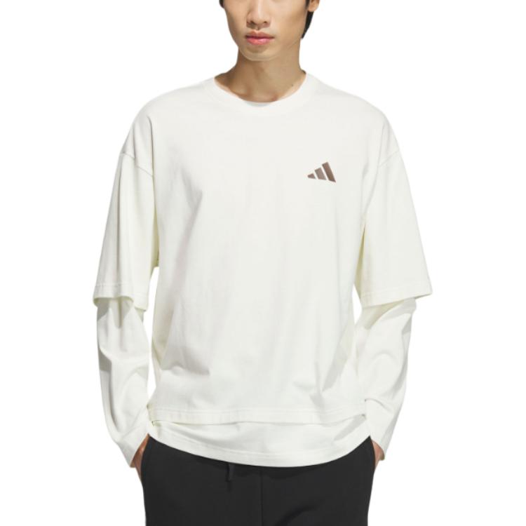 adidas Small Logo Long Sleeve Solid Color Versatile Comfortable Fake Two-Piece Pullover Long Sleeve T-Shirt Men Tops Han-Jade-White JM3409