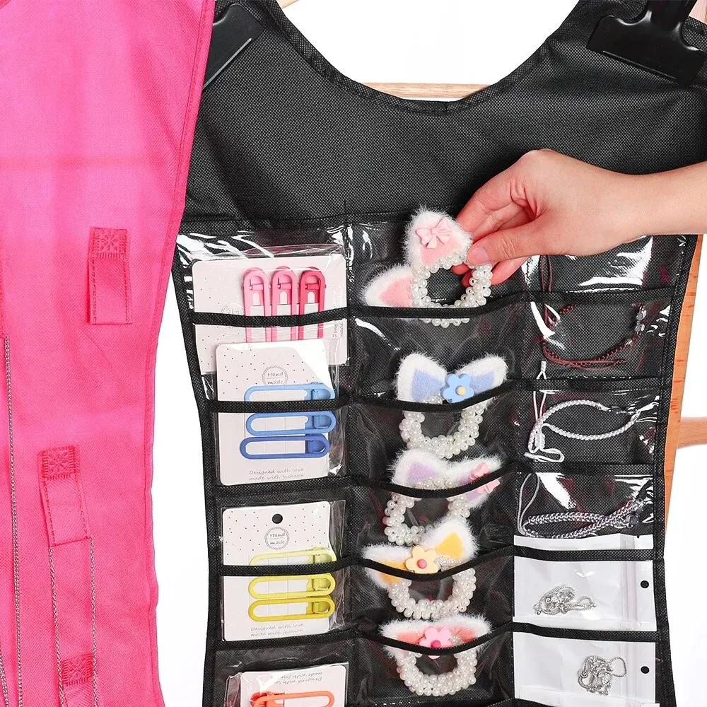 Dwustronny Wiszący Organizer na Biżuterię Duża Torba do Przechowywania Biżuterii Ekspozytor Uchwyt na Biżuterię Naszyjnik Bransoletka Kolczyki Pierścionki Kieszeń