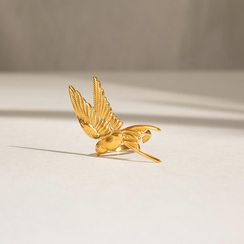 Stainless Steel Peace Dove Rings for Women Men Exaggerated Gold Color Opening Finger Rings Waterproof Jewelry Accessories Gifts