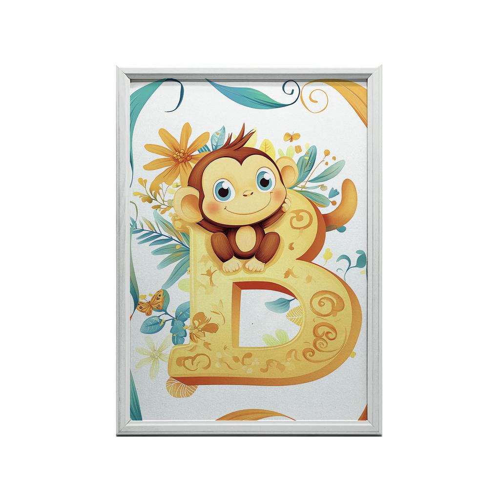 Plakat Wesoła Małpka Na Literze B Plakat Wesoła Małpka Na Literze B, 40X50 Cm, Rama Aluminiowa Czarna, Papier Matowy 230 Gsm