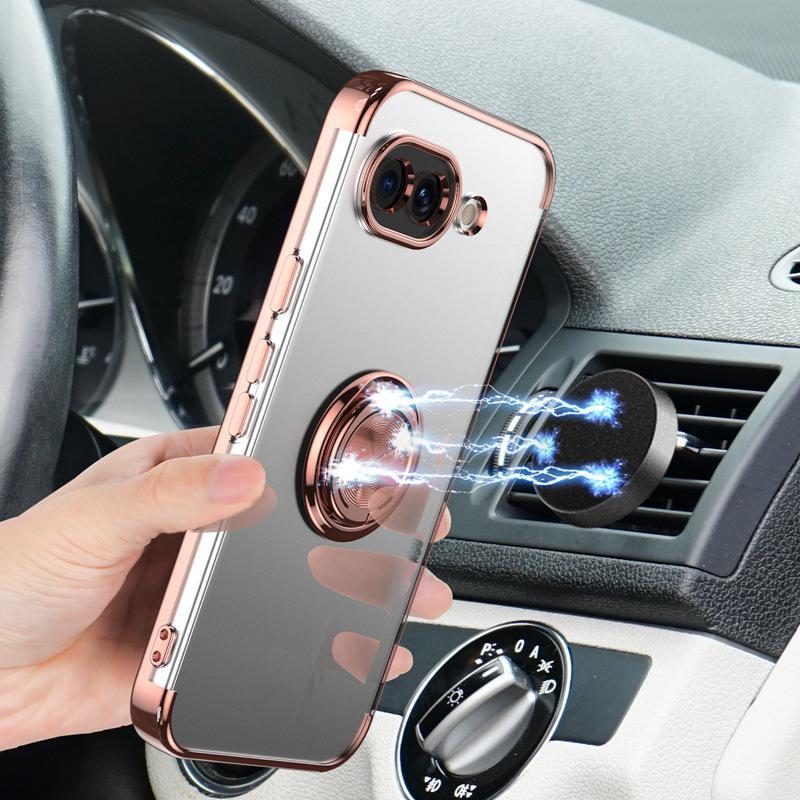 Coque Magnétique Transparente Résistante aux Rayures pour Google Pixel 9A avec Support Anneau pour Doigt