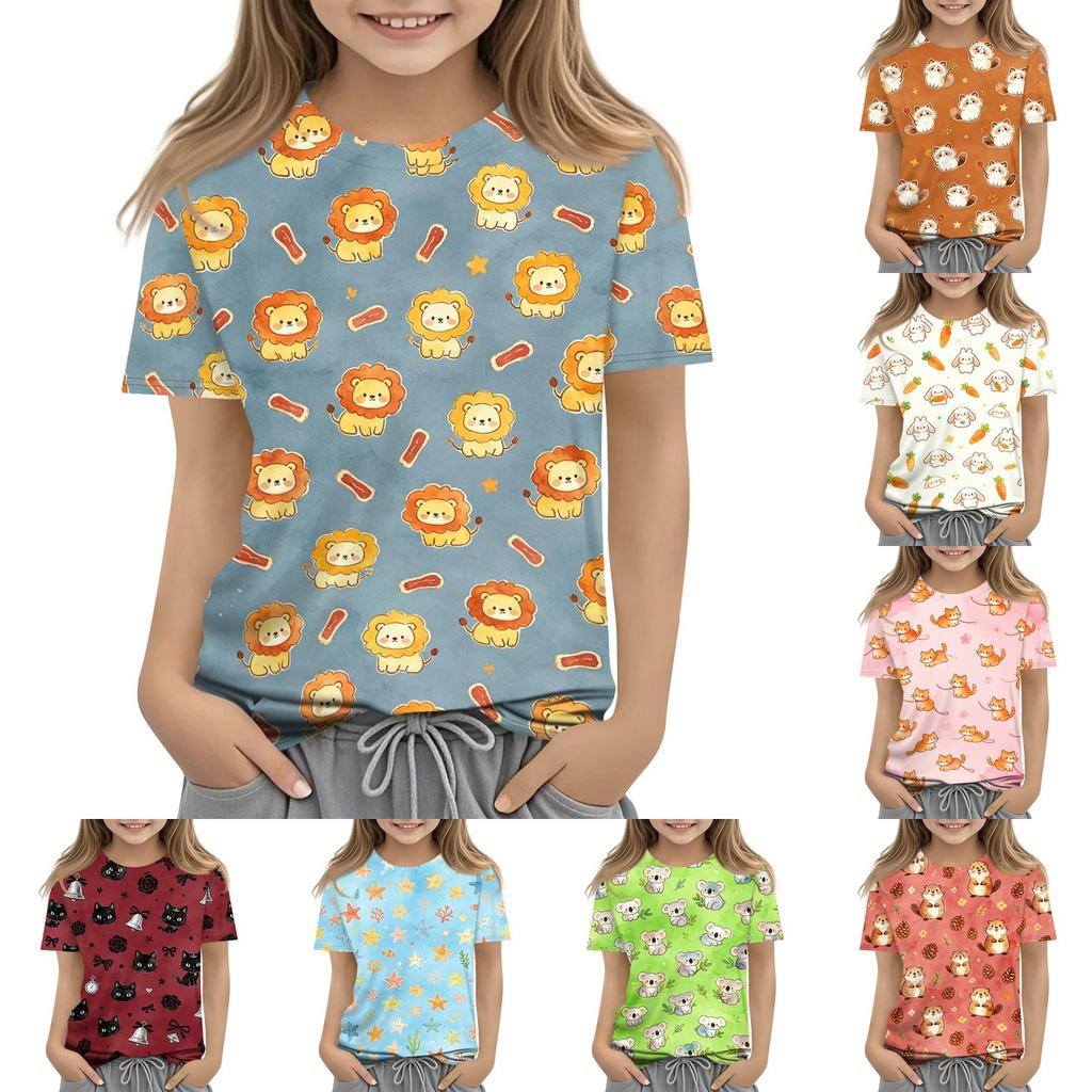 Children's Animal Print Crew Neck Short Sleeve Casual Loose Fit T Shirt Top for Kids Soft Comfortable Fabric Suitable for Everyday Wear