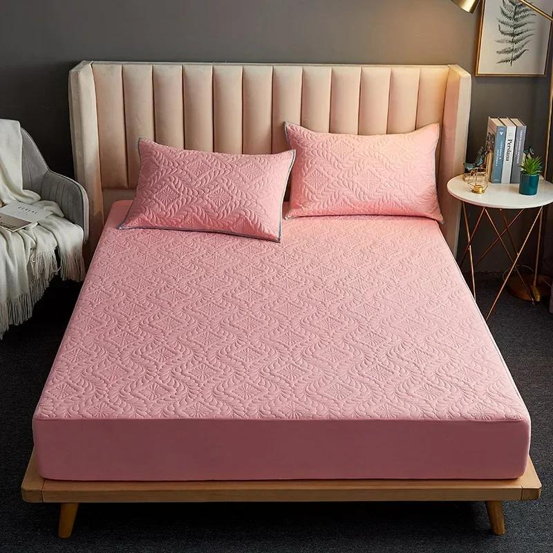 Waterproof and Comfortable Mattress Cover Quilted Fitted Sheet Mattress Protective Cover Solid Color Bedspread Flower Pattern