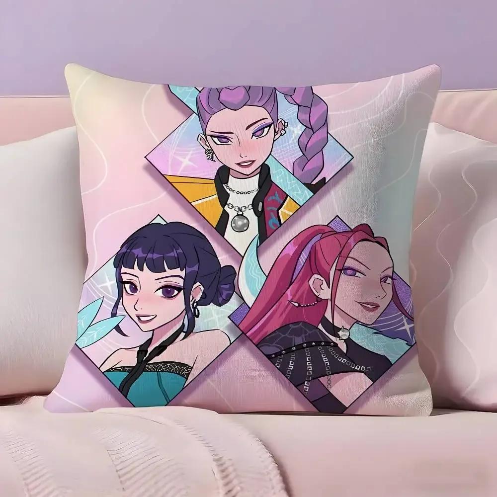 KPop Demon Hunters Cartoon Pillow Cover, Hot Anime Printed Cushion Case, Square Decorative Pillow for Bedroom Sofa Decor