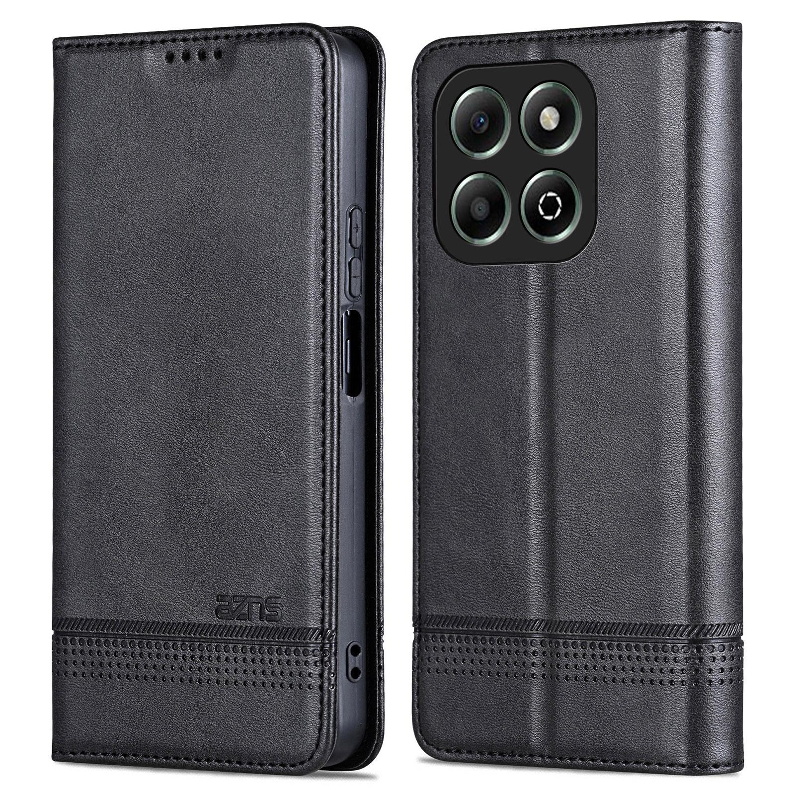 

AZNS For Honor X6b 4G Case Cowhide Texture PU Leather Wallet Phone Cover Black