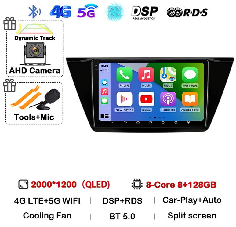 Android 14 WIFI 4G Carplay For Volkswagen TOURAN 2016 2017 2018 Auto Car Radio Multimedia Stereo Video Player GPS Navigation DSP