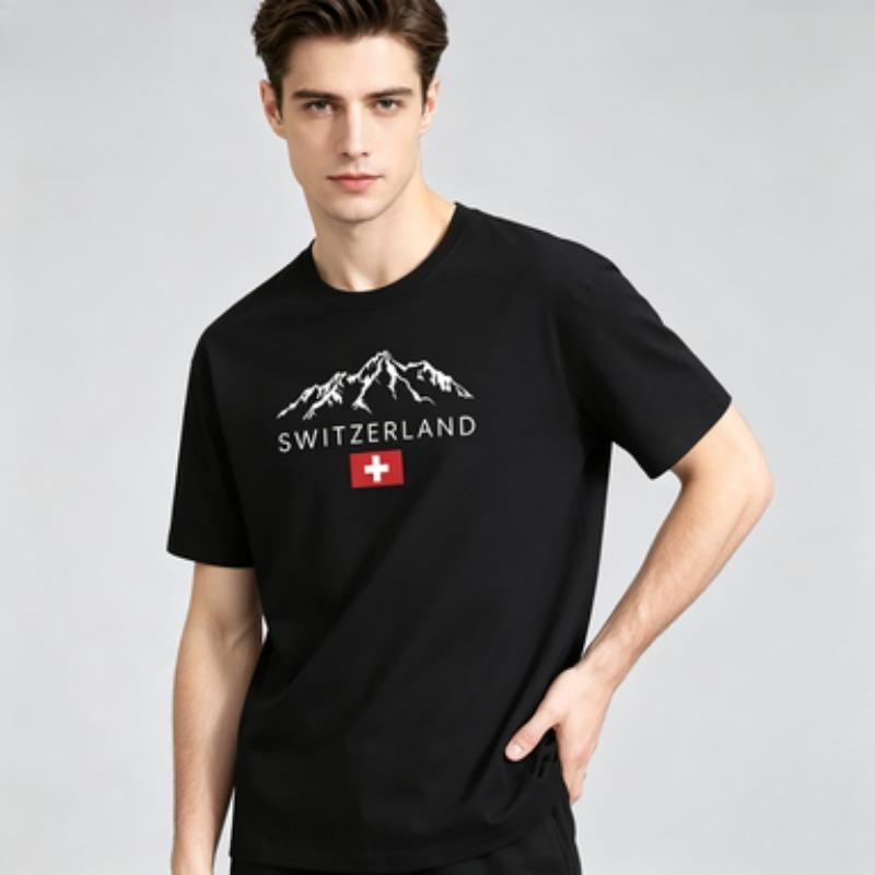 Unisex 100 Cotton Short Sleeve Tee Switzerland Swiss Flag Mountain Print Daily Outdoor Casual Crew Neck Tshirt