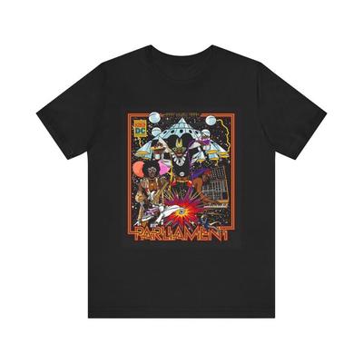 230 Gsm 100% Bawełna Parliament Funkadelic Washington Dc 1977 George Clinton Unisex Jersey T-Shirt z Krótkim Rękawem Loga przód/tył