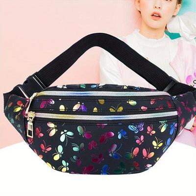 Kelebek Baskılı Bel Çantası Kadın Fanny Pack Renkli Kalça Çantası Seyahat Karikatür Kemer Çantası Festival Telefon Kılıfı Cüzdan