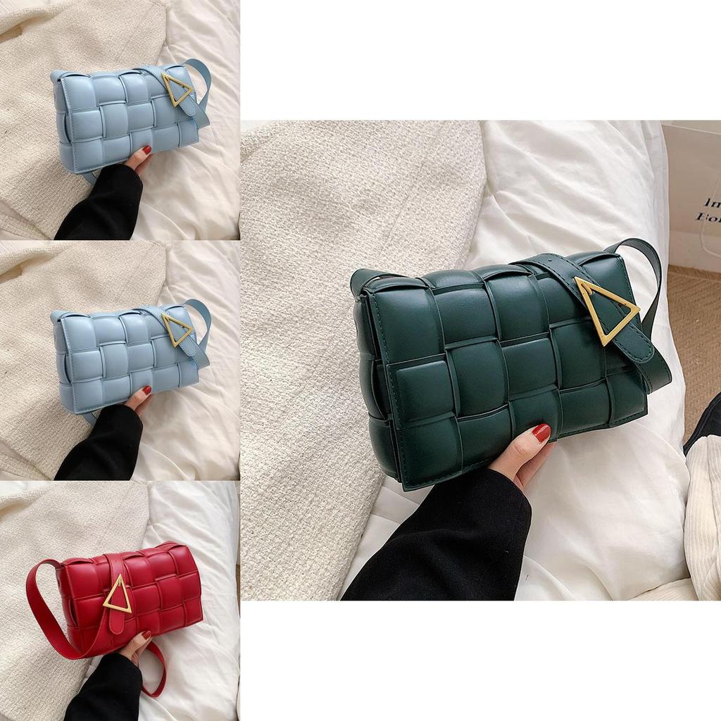 Classy Plaid Pu Leather Women Shoulder Bag Woven Soft Square Hand Chain Bag Gift
