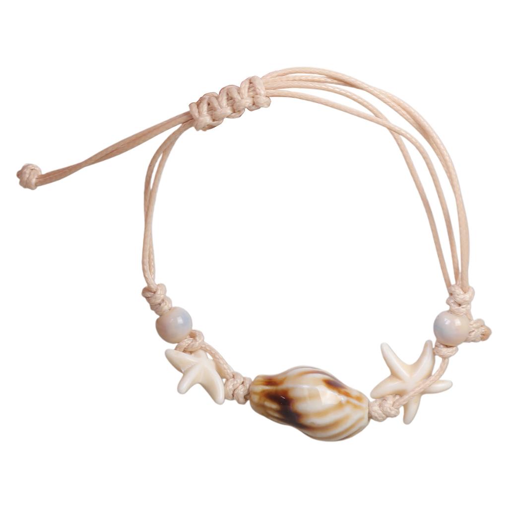Ocean Theme Ceramic Starfish Conch Braided Bracelet Lightweight Handchain Jewelry For Women Beach Party Daily Wear