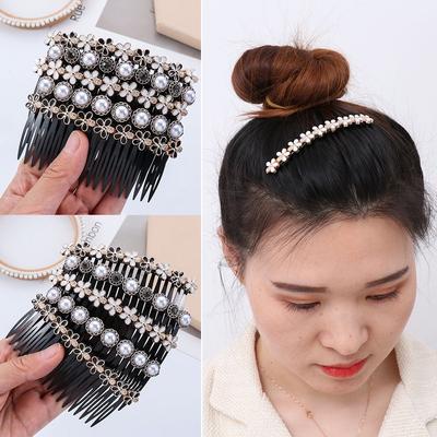 Flower Hair Accessories Headwear Hair Clip Bangs Hairpins Rhinestone Buttons Inserted Hair Comb