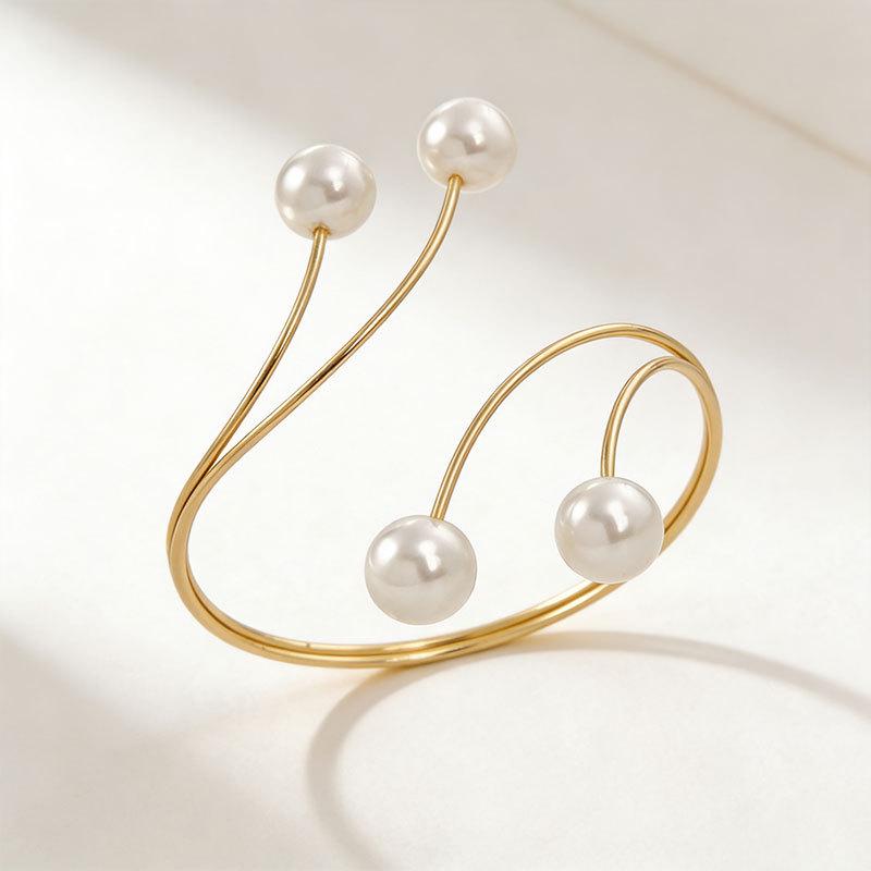 Pearl Metal Adjustable Punk Arm Bracelet - Light Luxury Geometric Design