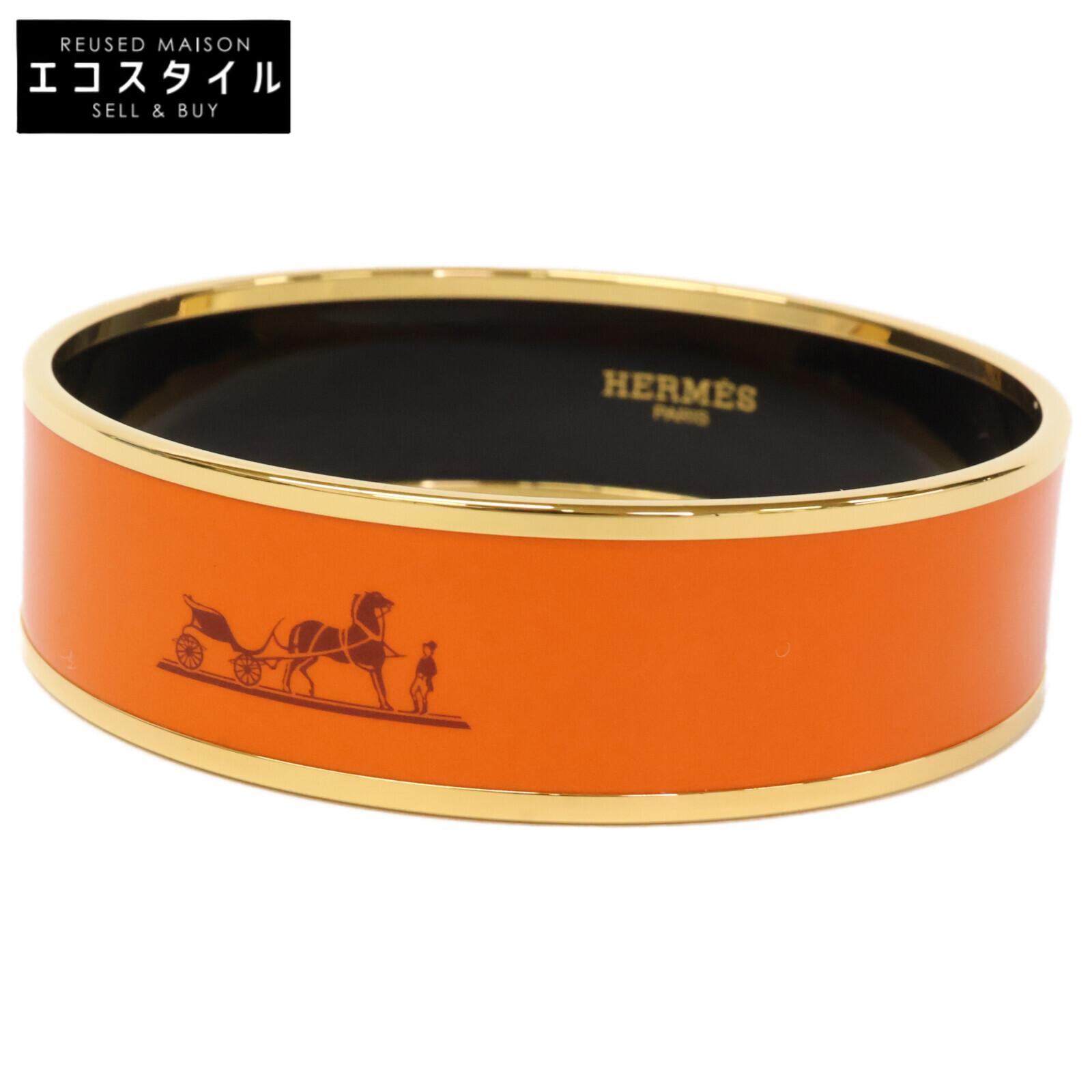 

HERMES [Excellent condition] GM enamel caleche Bangle Orange / goldUsed