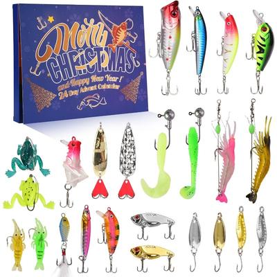Fishing Lure Advent Calendar 2025, 24 Days of Fishing Bait Christmas Advent Calendar, Mystery Tackle Box Surprise Countdown