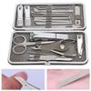 19pcs Stainless Steel Manicure Nail File Nail Clipper Ear Pick Eyebrow Scissors Grooming KitGray Black