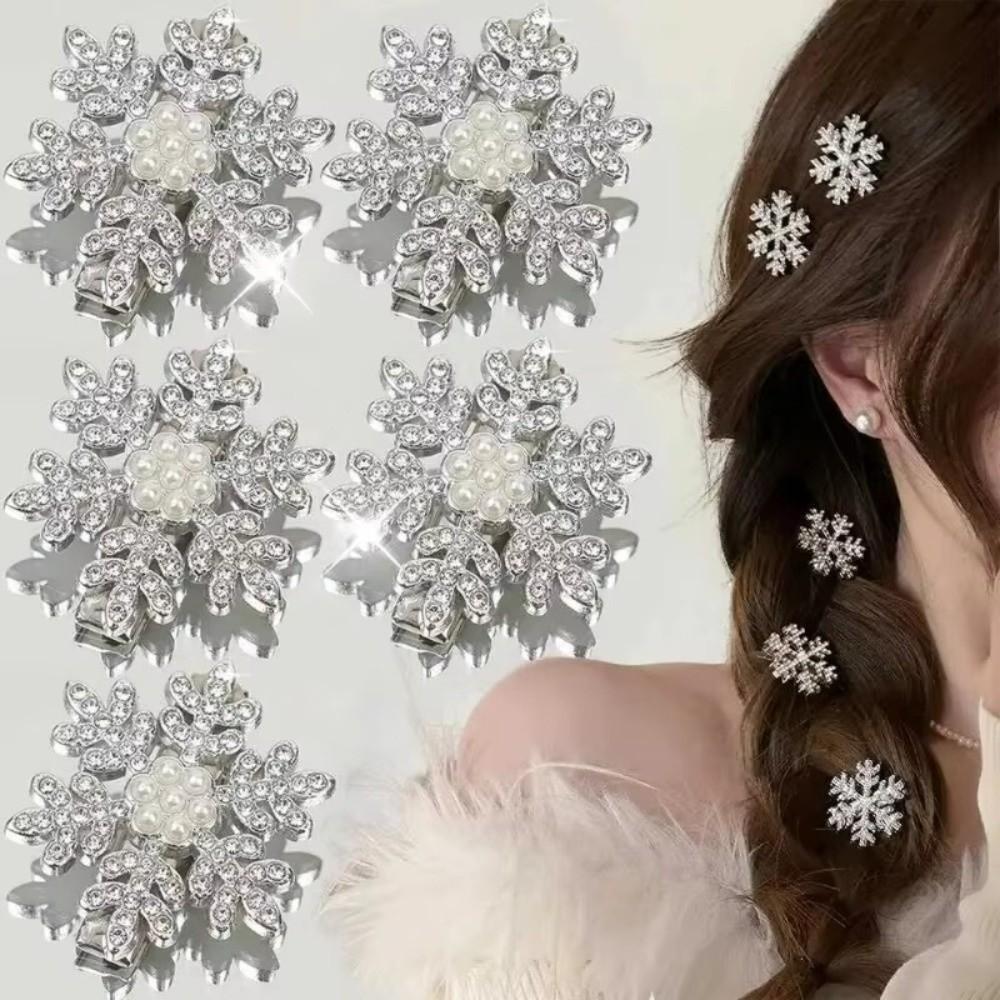 Pearl Snowflake Hair Clip Sparkly Rhinestone Hairpins Fashion BB Clip for Women Girls