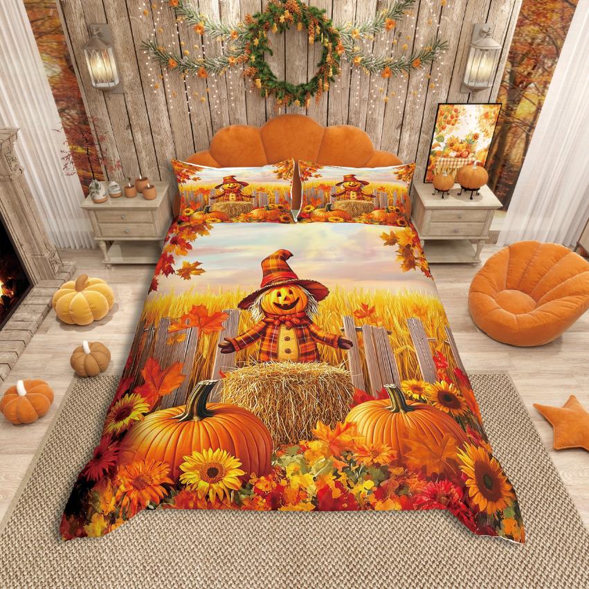 Homewish Thanksgiving Day Duvet Cover SetAutumn Harvest Bedding SetFall Pumpkin Comforter Cover Set